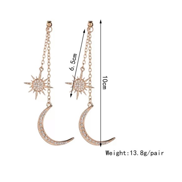 Shiny Crystal Star Moon Dangle Charming Earrings - Picture 7 of 7